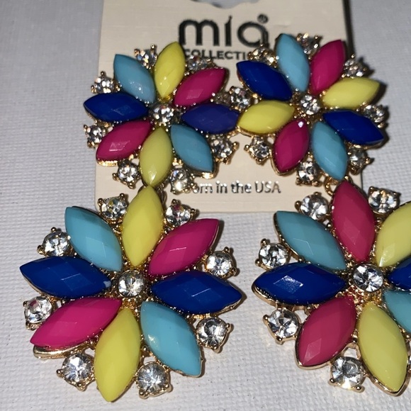 MIA Colorful Floral Earrings with Crystal Accents - Picture 3 of 5